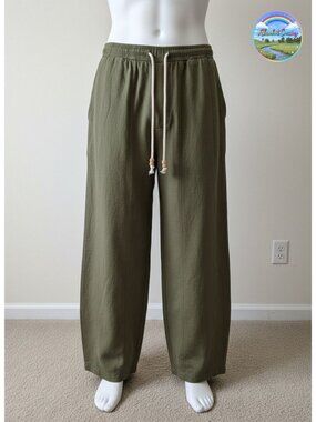 Baggy Linen Cotton Drawstring Pants Summer Beach Vacation Wide Leg